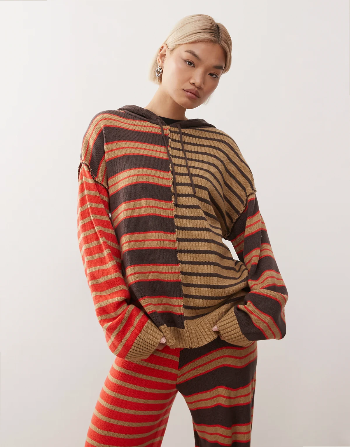 knitted spliced stripe hoodie - part of a set