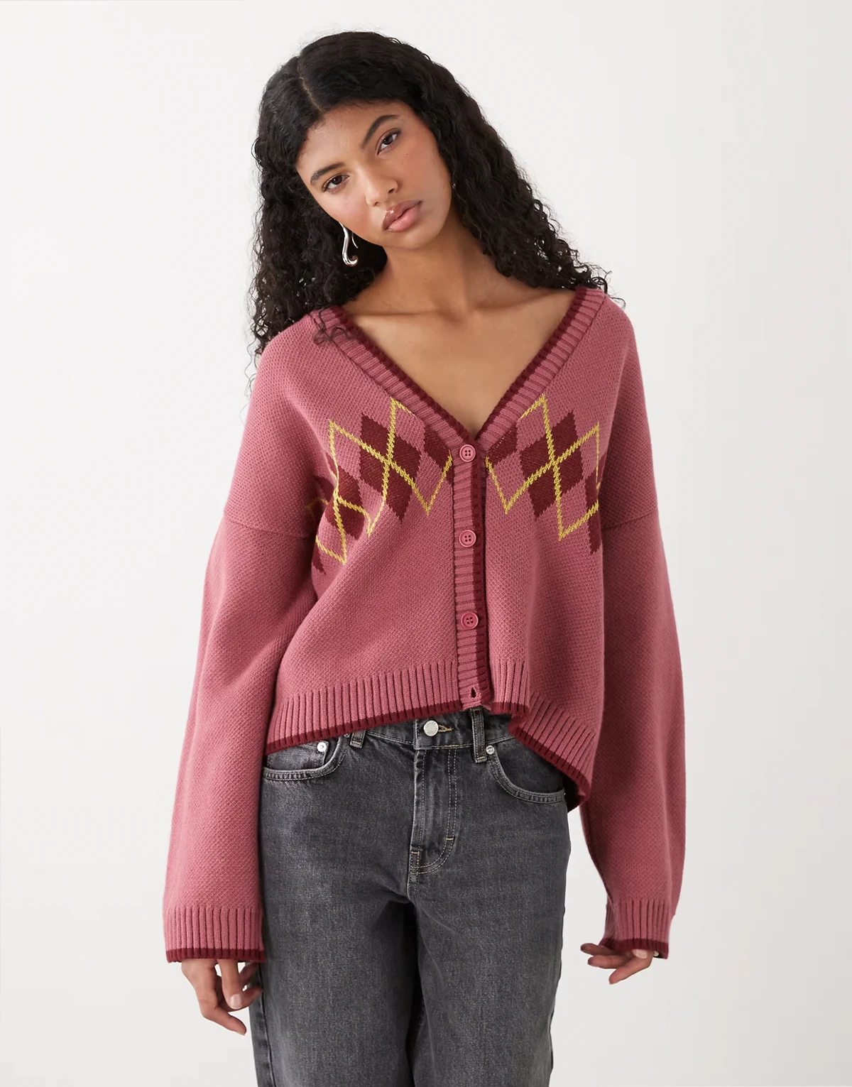cardigan with placement argyle design