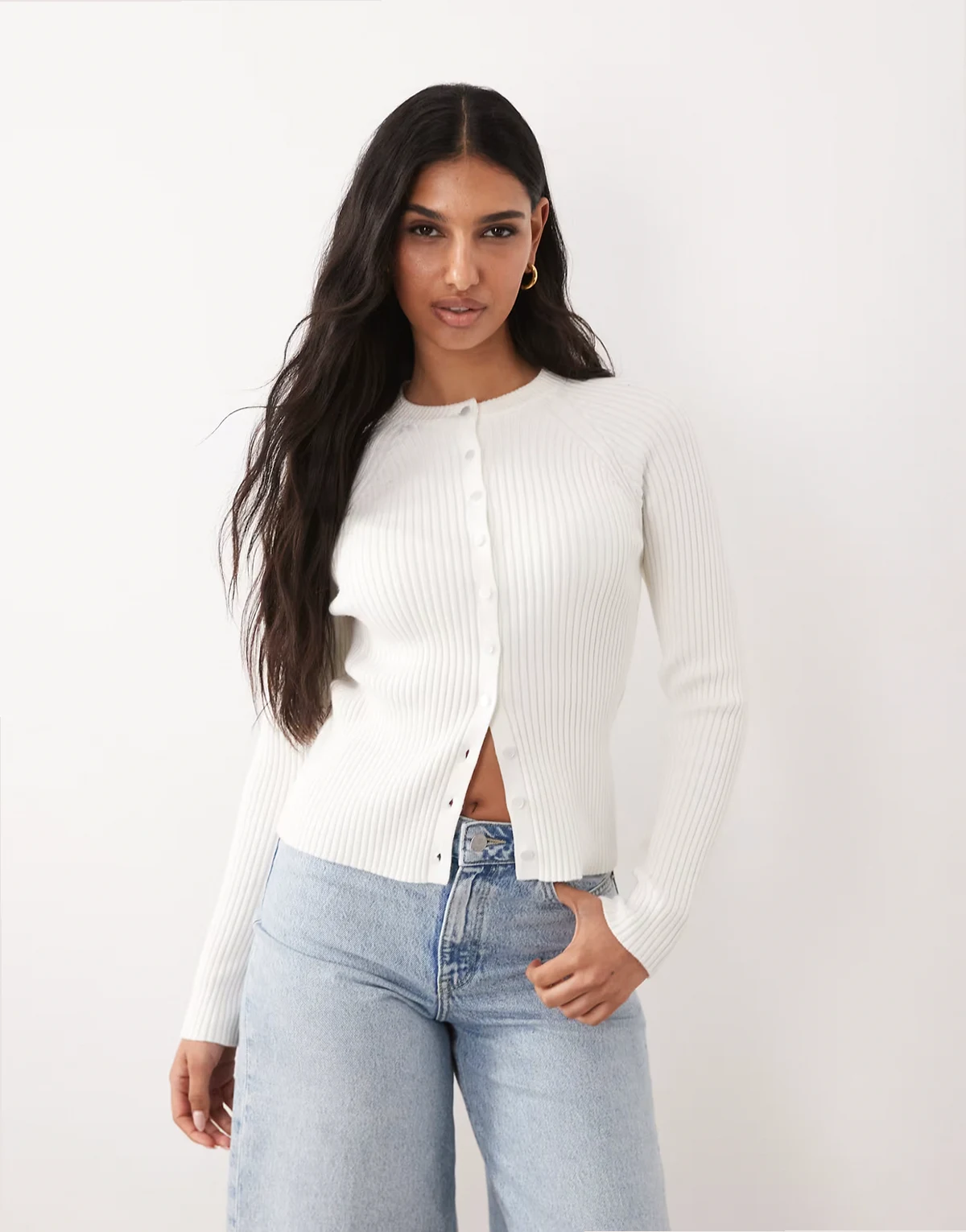 fine knit structured cardigan in ecru