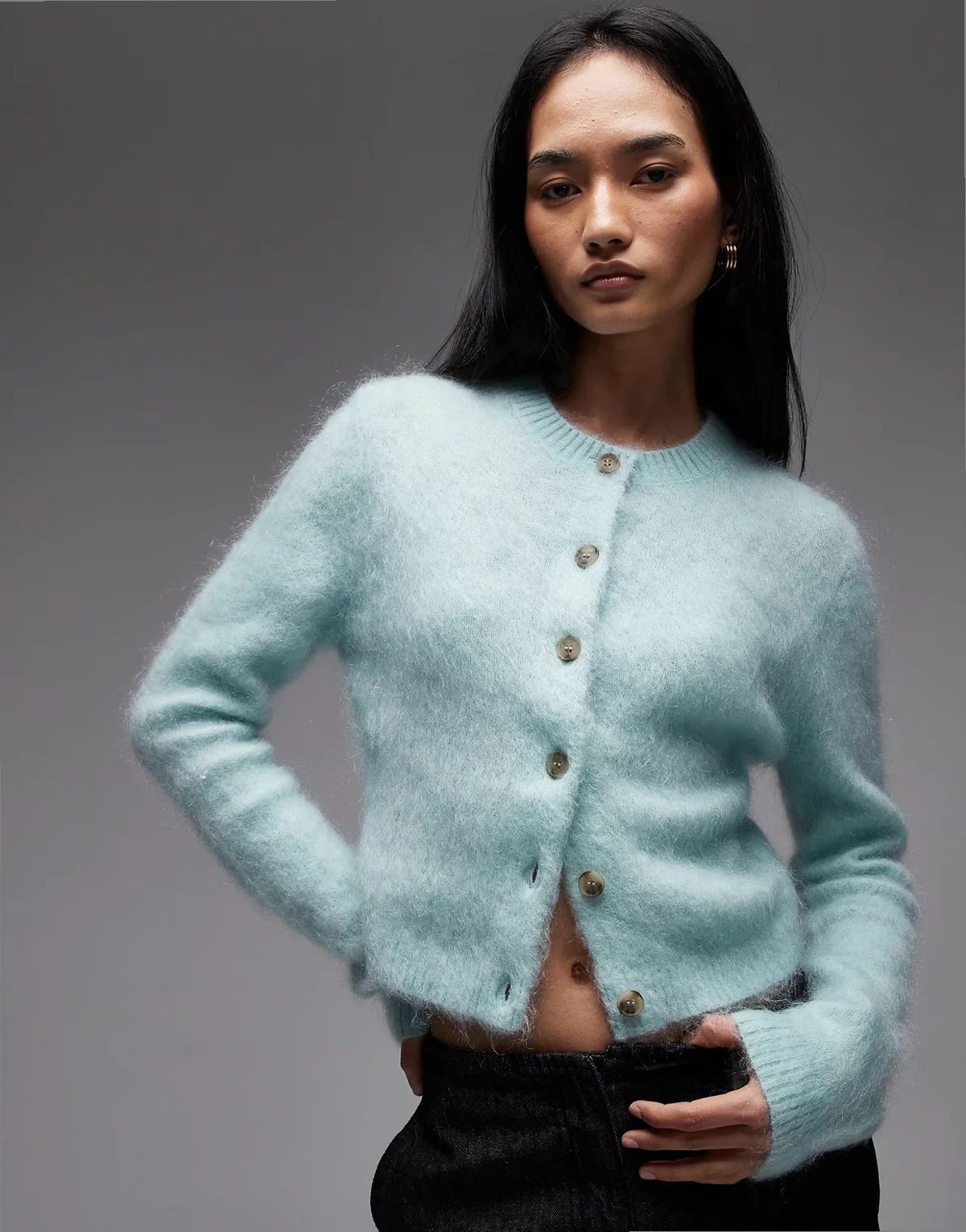 mohair and wool mix cardigan in turquoise blue