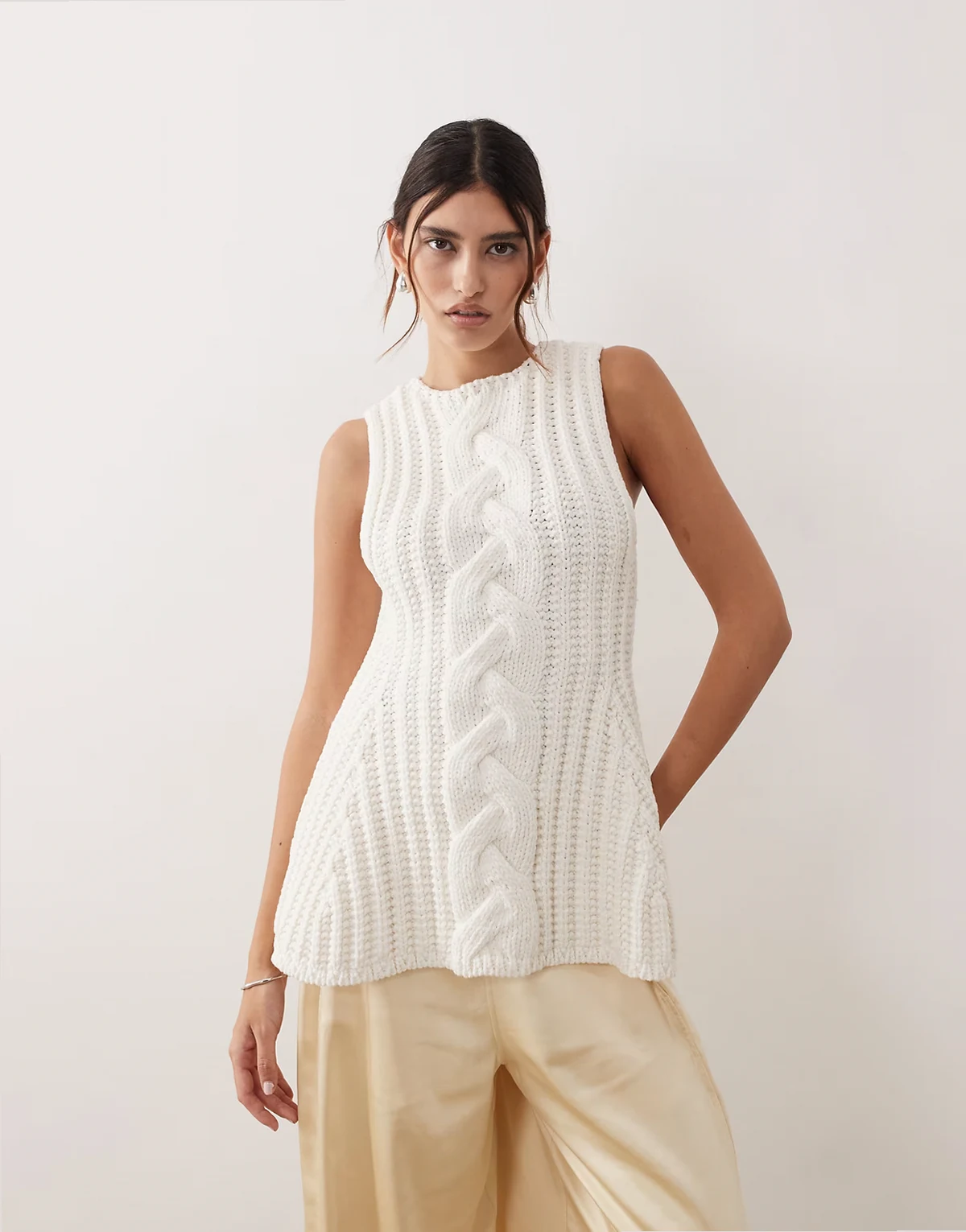 chunky cable knit peplum top in ivory
