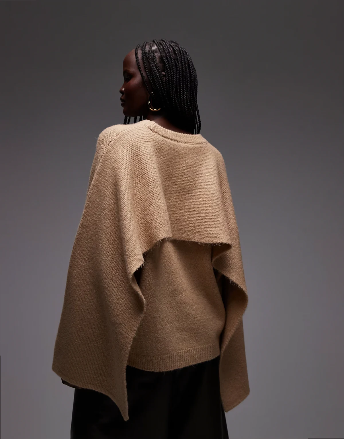 fluffy sweater with cape back in mocha