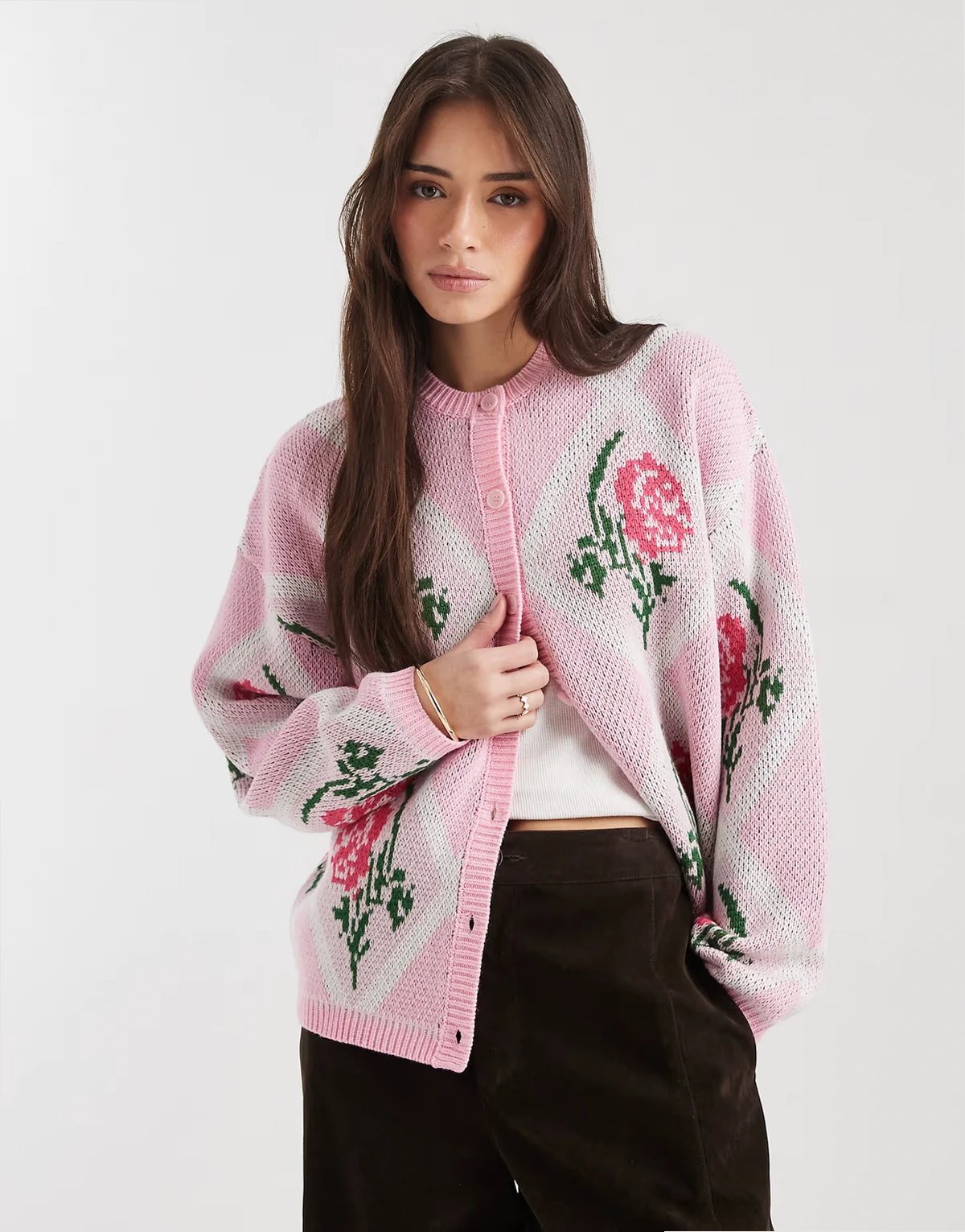 argyle floral cardigan in pink