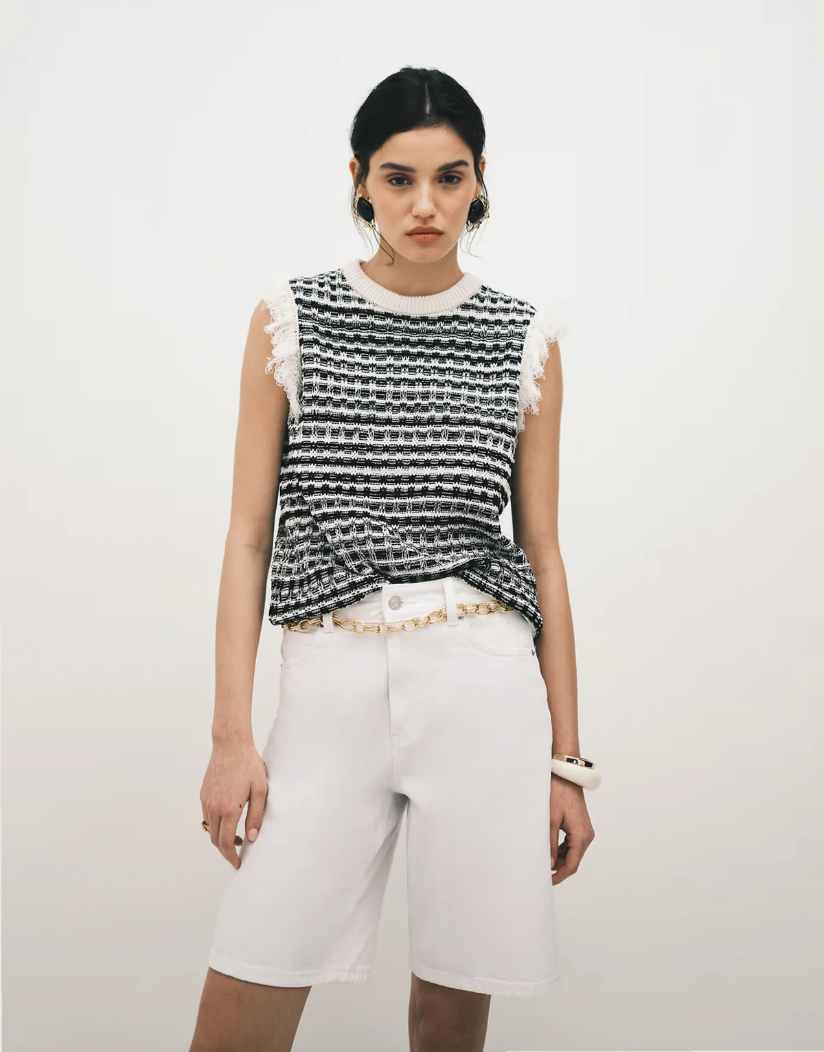 – Strickpullunder aus Tweed in Schwarz-Weiß