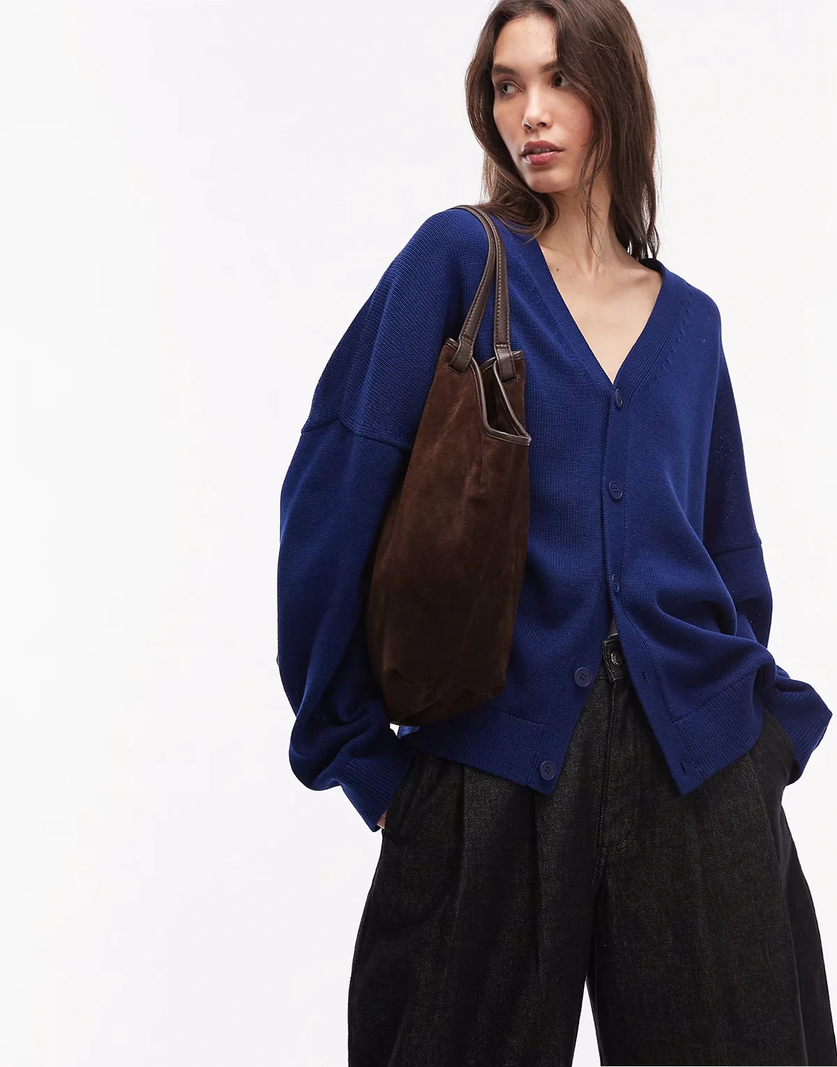 pure cotton v neck cardigan in dark blue