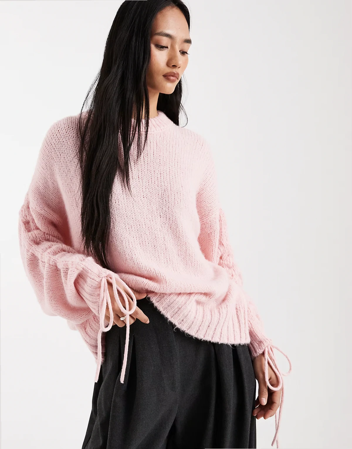 – Pullover in Rosa mit gerafften Ärmeln