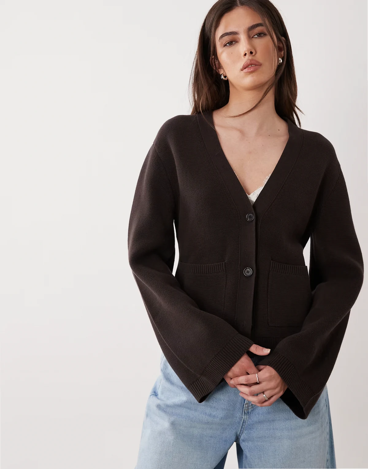 cinched waist cardigan in chocolate brown