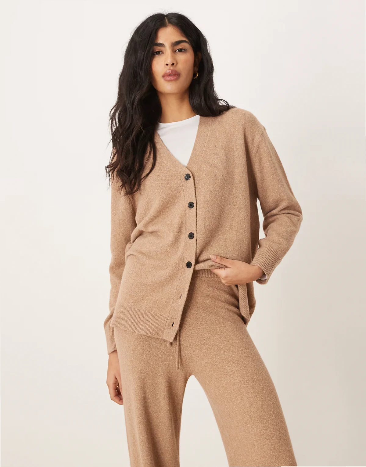 longline boyfriend midweight cardigan in camel