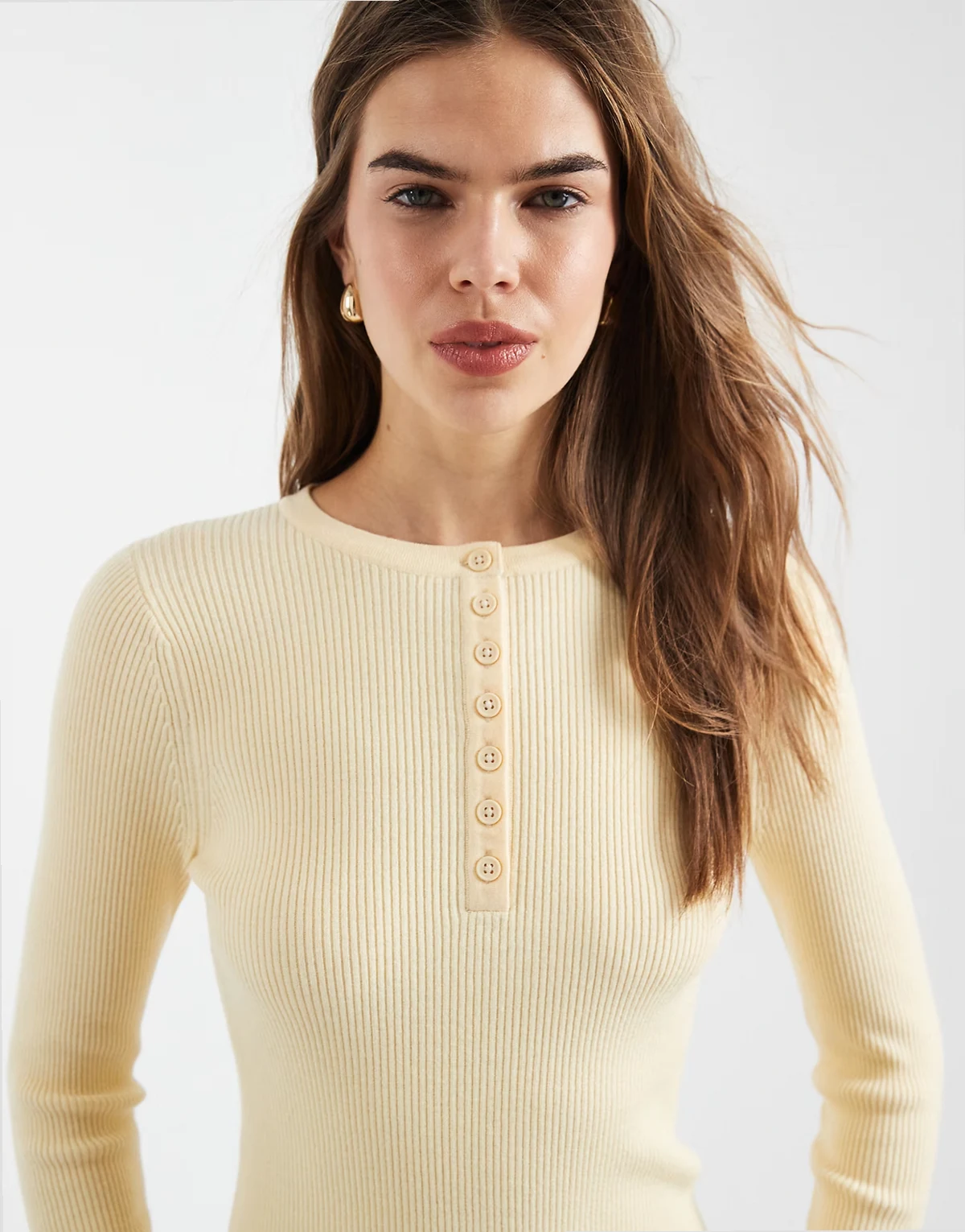 fine gauge henley top in buttermilk
