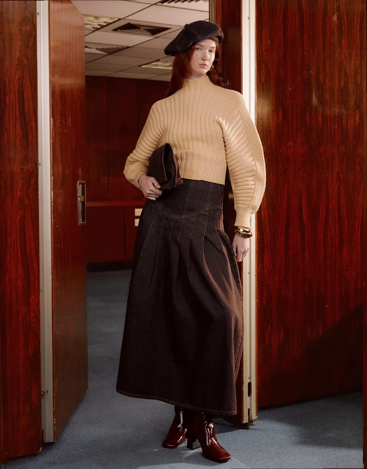 Tolu Coker x Topshop knit ovoid sleeve sweater in beige