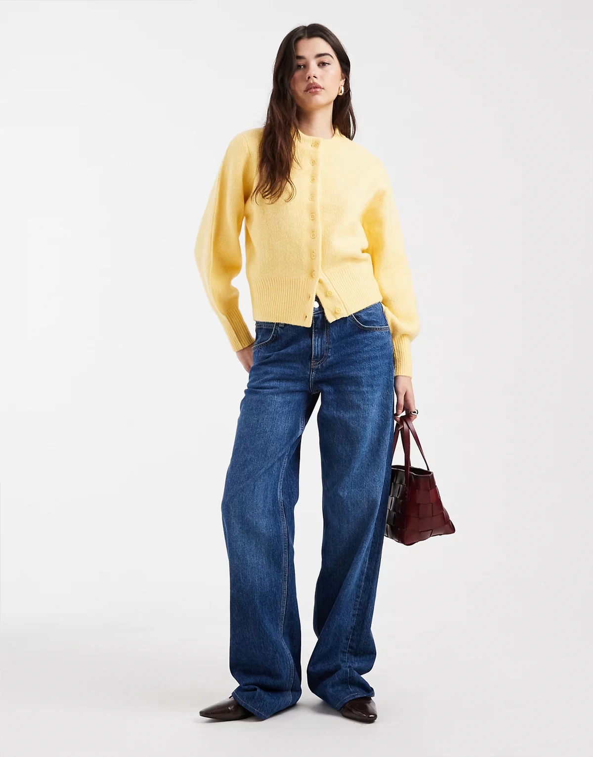 compact fluffy cardigan with structured sleeves in buttermilk