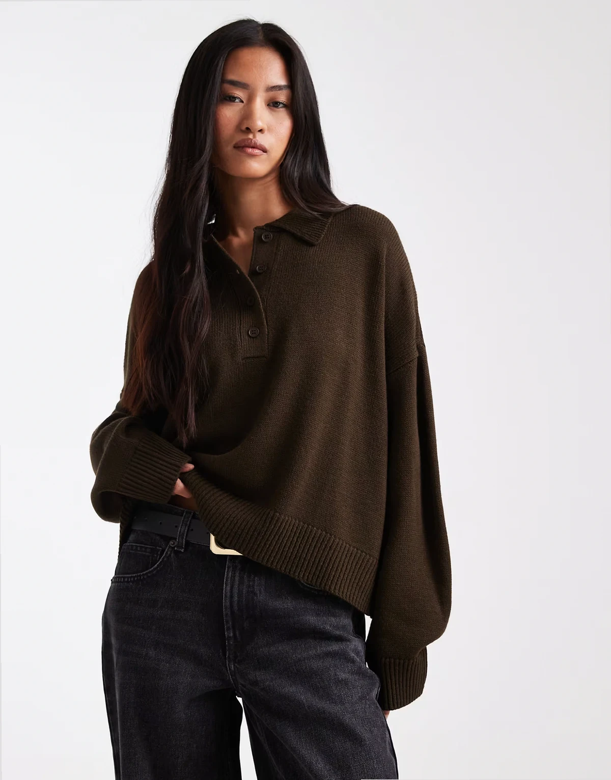 – Polohemd aus Strick in Schokobraun