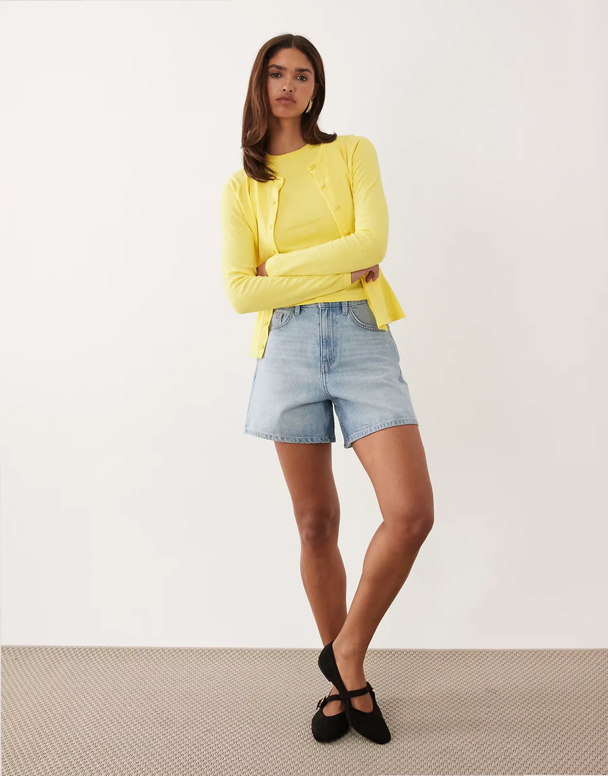 knit boxy fit cardigan in yellow - part of a set