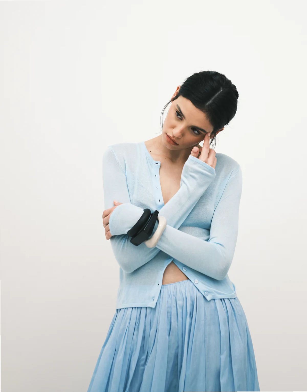 second skin cardigan in light blue