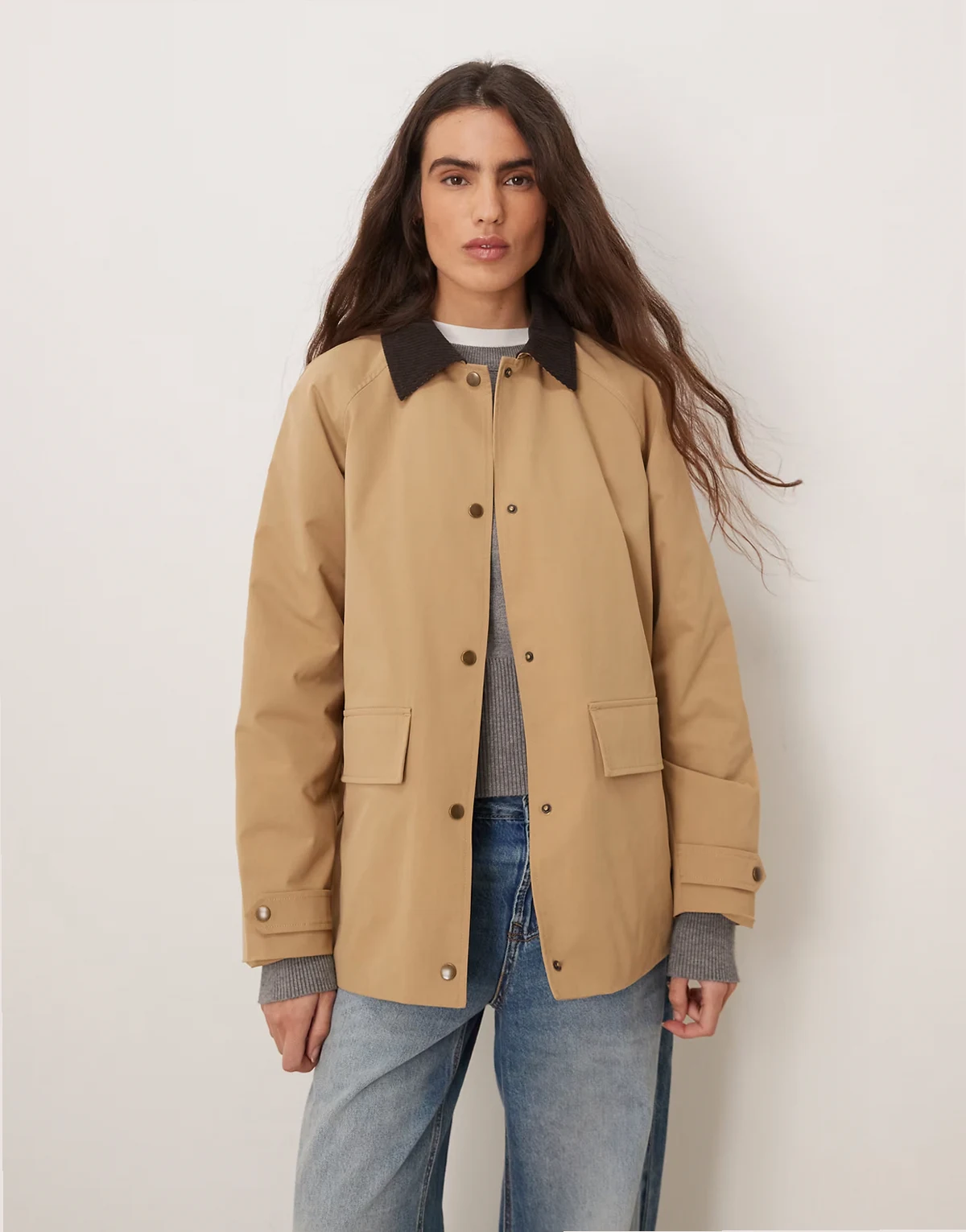 – Barn-Jacke in Hellbraun mit Cord-Kragen