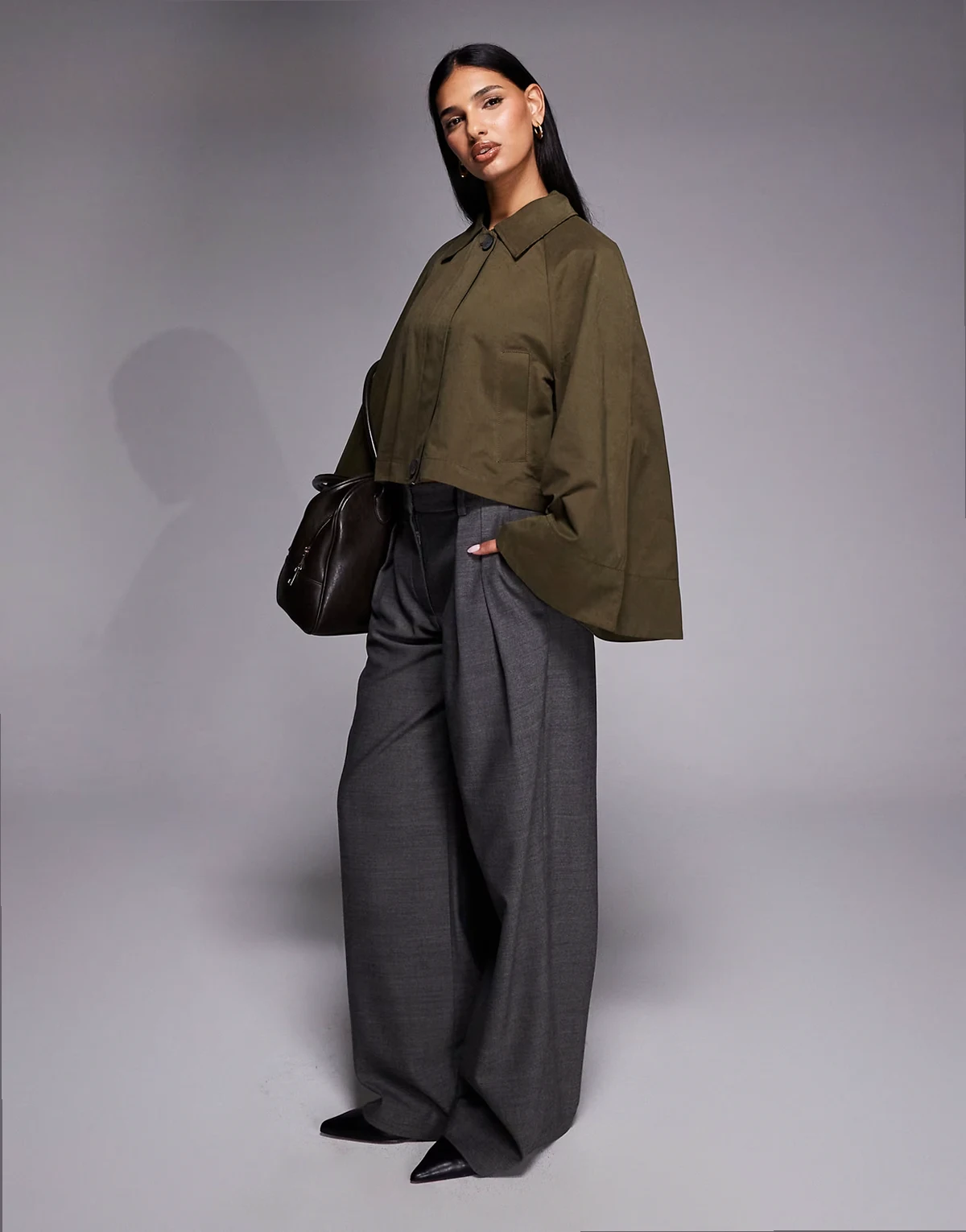 batwing sleeves barn jacket in dark khaki green