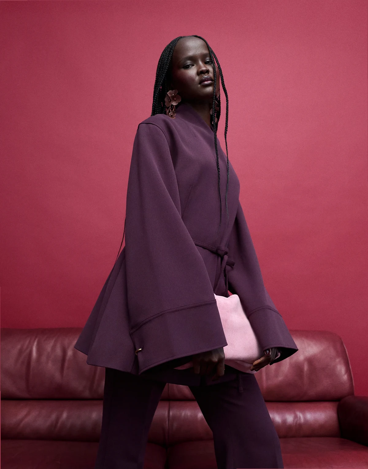 kimono style blazer in burgundy - part of a set