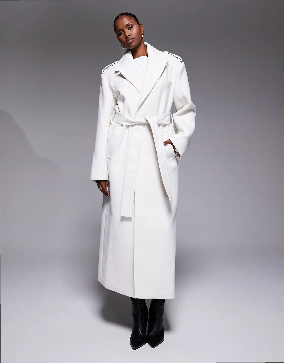 Savannah formal belted maxi coat in ivory