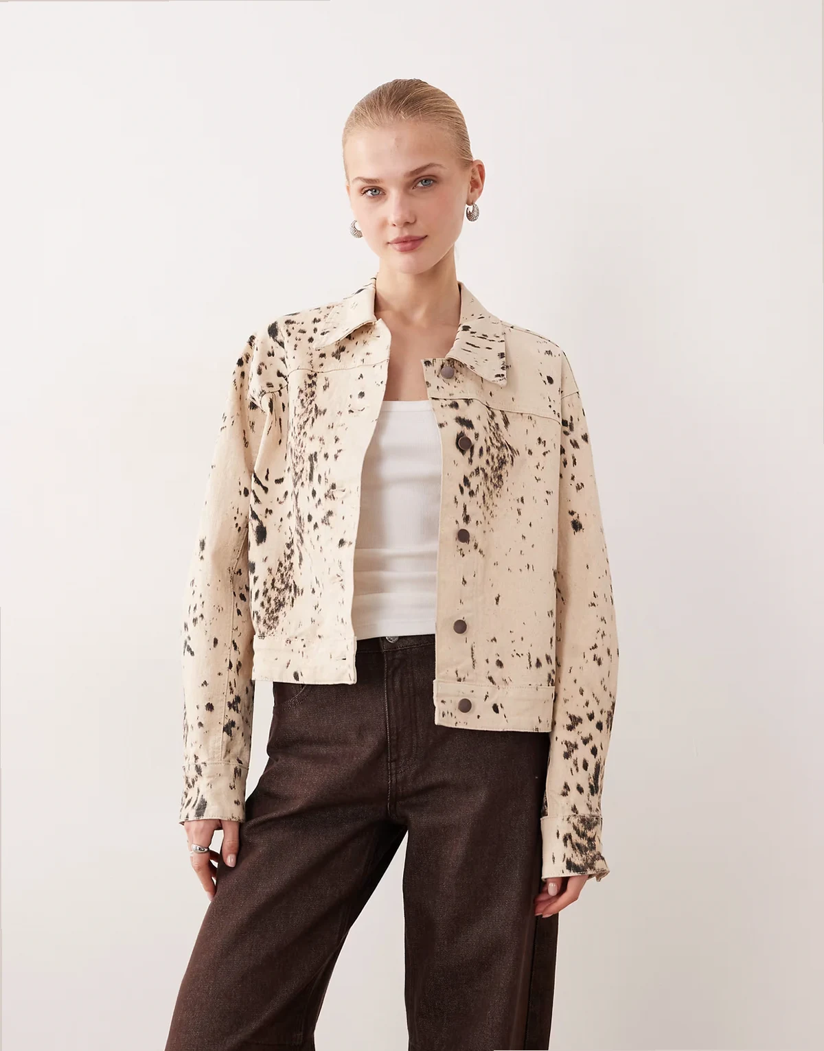 printed denim jacket in cream