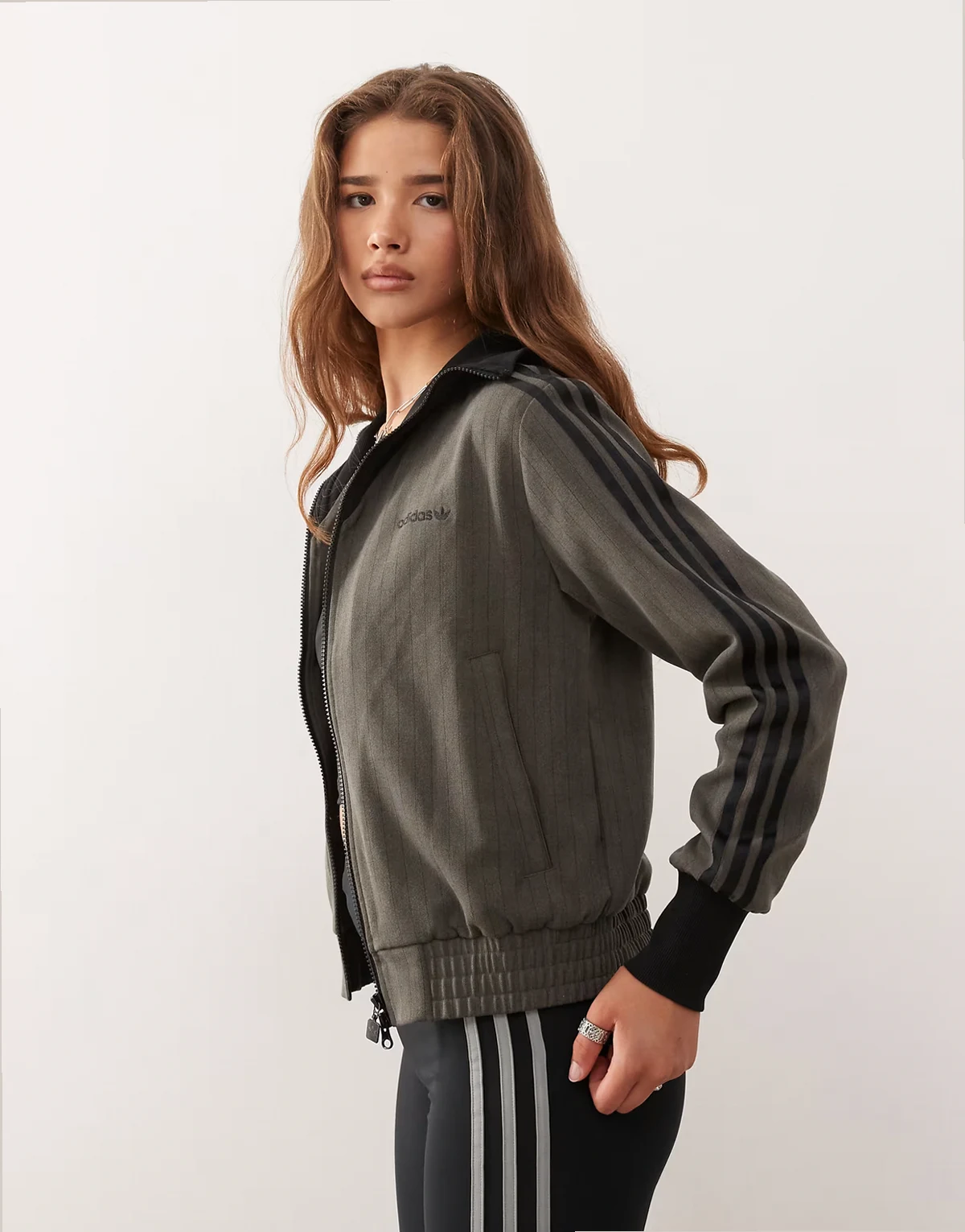 tailored track top in brown and black
