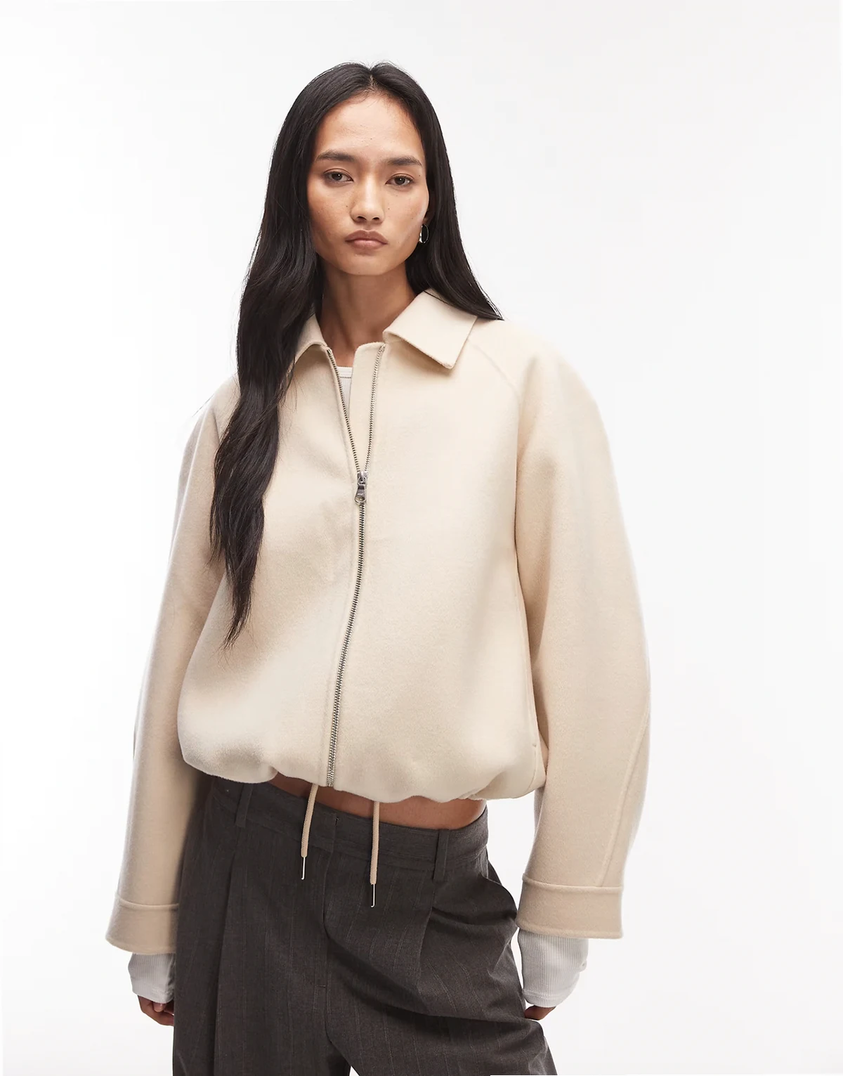 wool rich double blouson jacket in vanilla cream