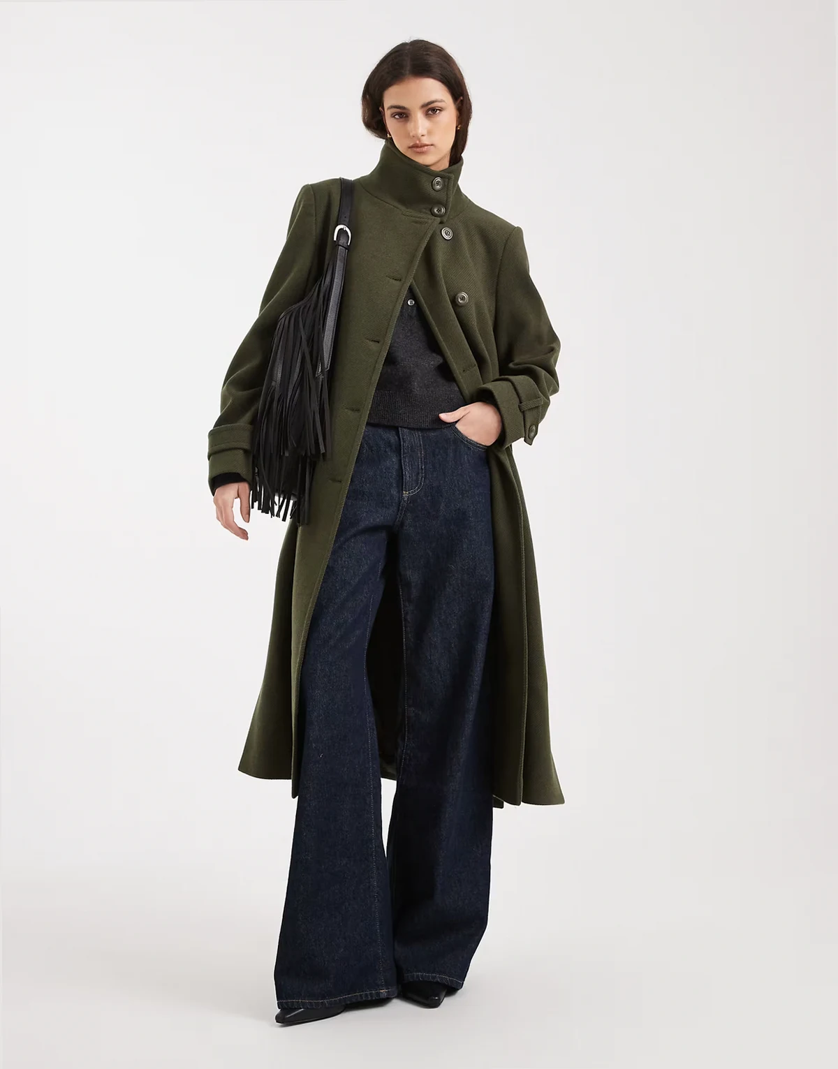 formal funnel coat in khaki