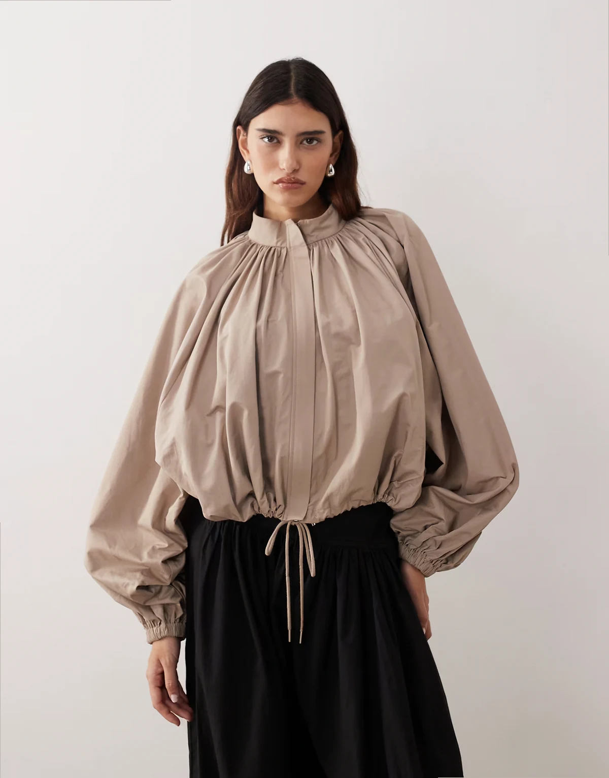oversized bomber jacket with balloon sleeves in stone