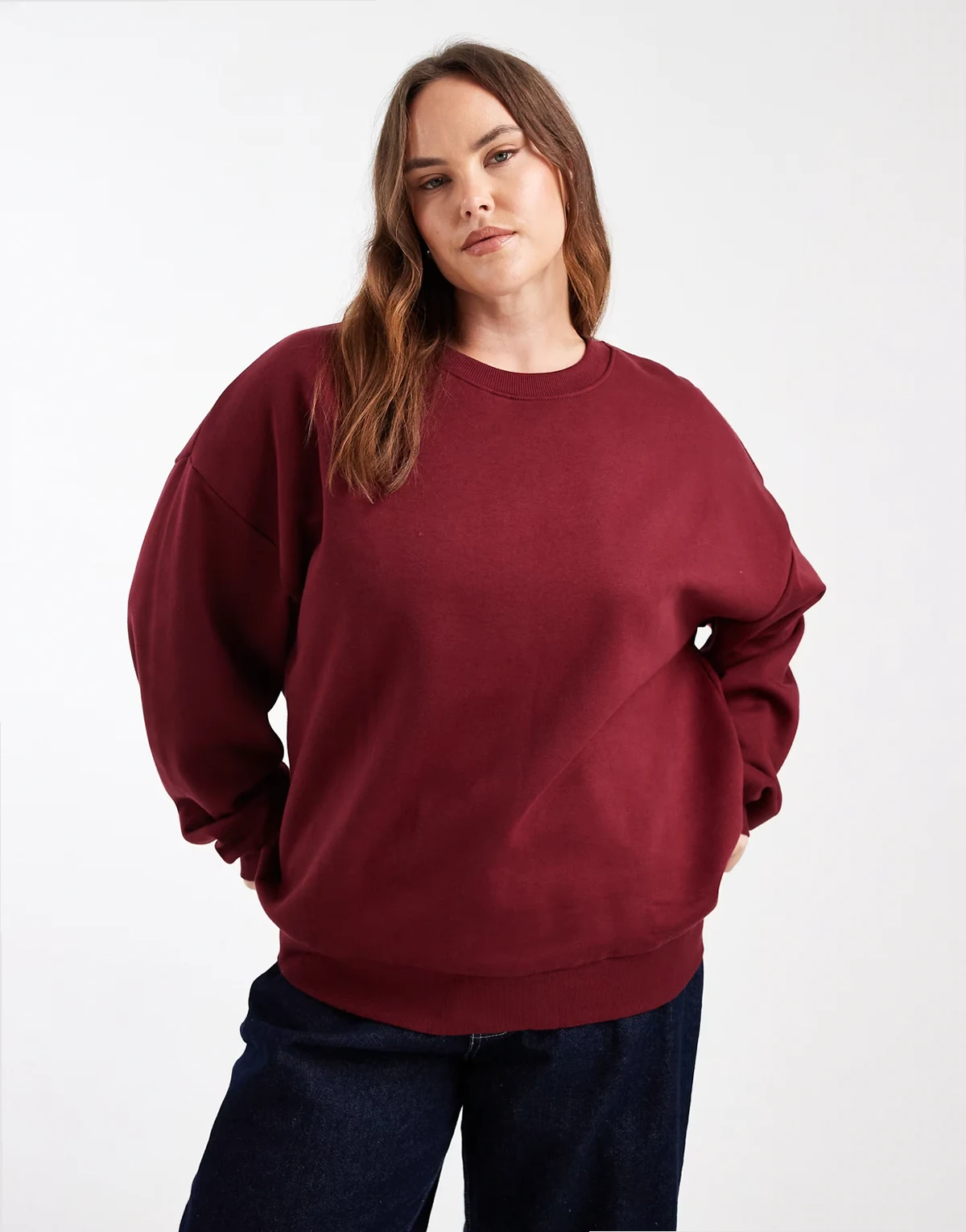 ASOS DESIGN Curve ultimate oversized brushback sweatshirt in burgundy