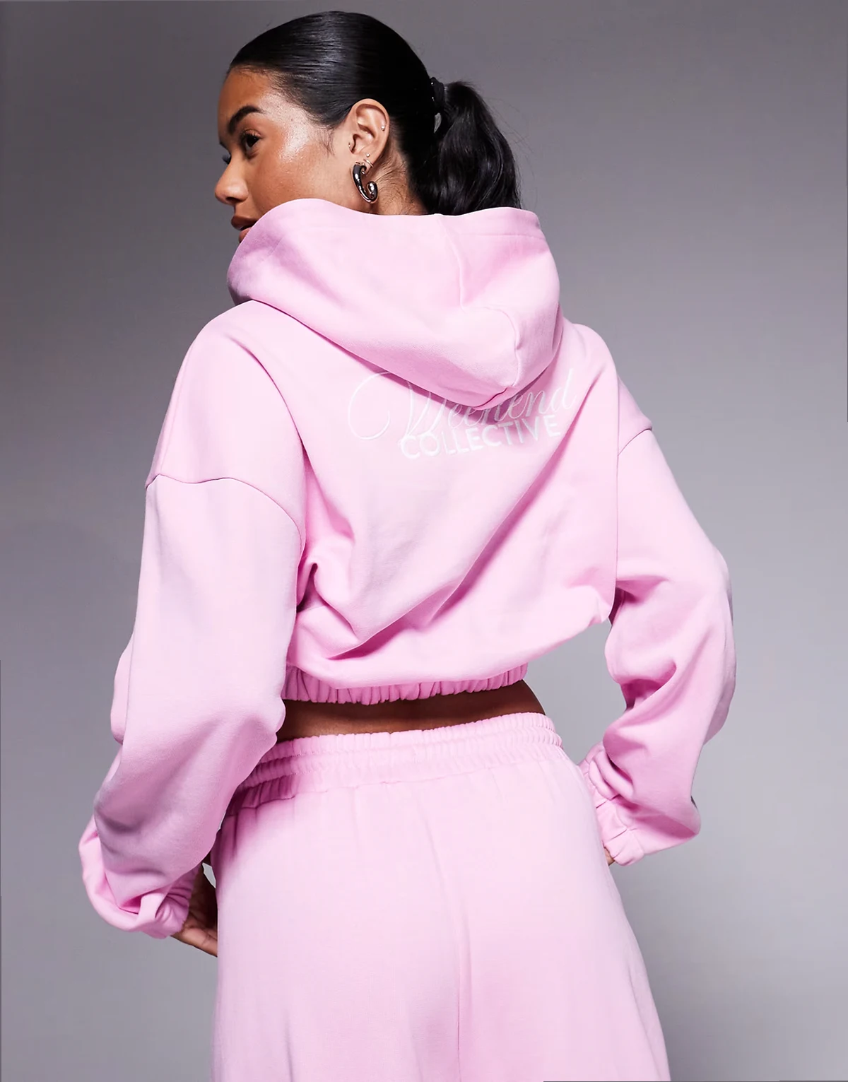 Weekend Collective cropped hoodie with back graphic in pink - part of a set