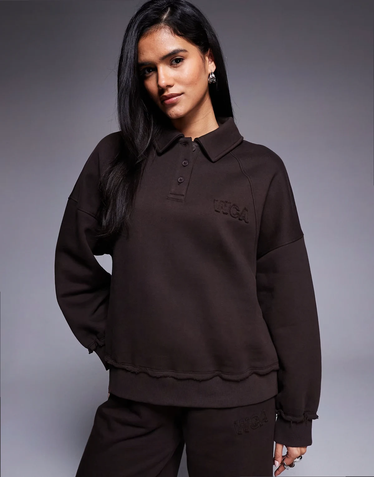 Weekend Collective heavyweight sweatshirt with ski club graphics in chocolate - part of a set