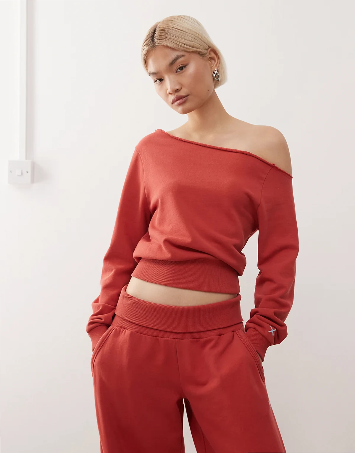 washed off the shoulder sweatshirt in washed red - part of a set