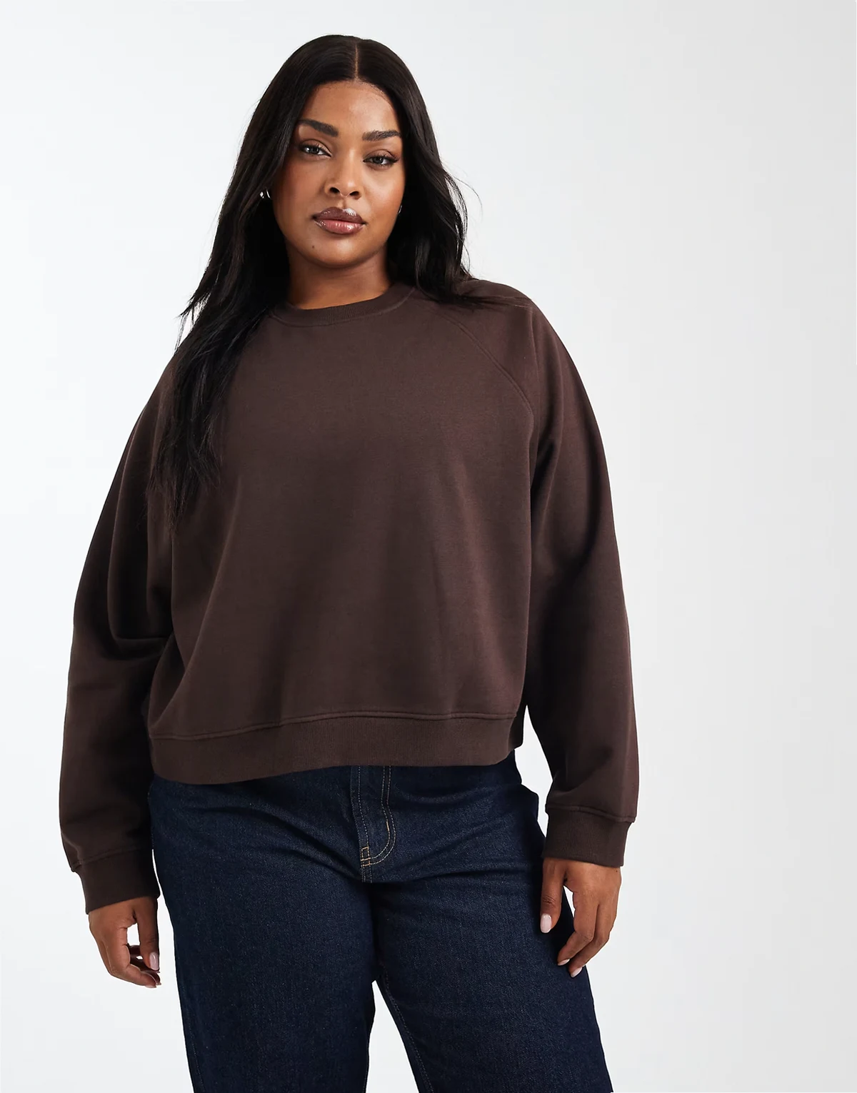 ASOS DESIGN Curve oversized brushback sweatshirt with raglan detail in chocolate