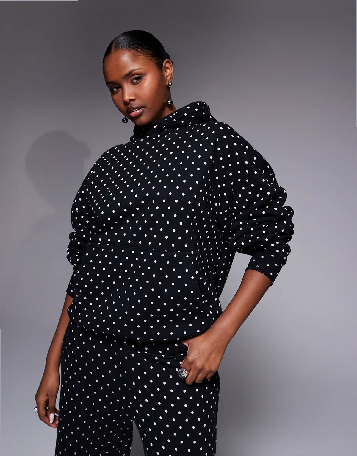 Blake oversized hoodie in black polka dots - part of a set