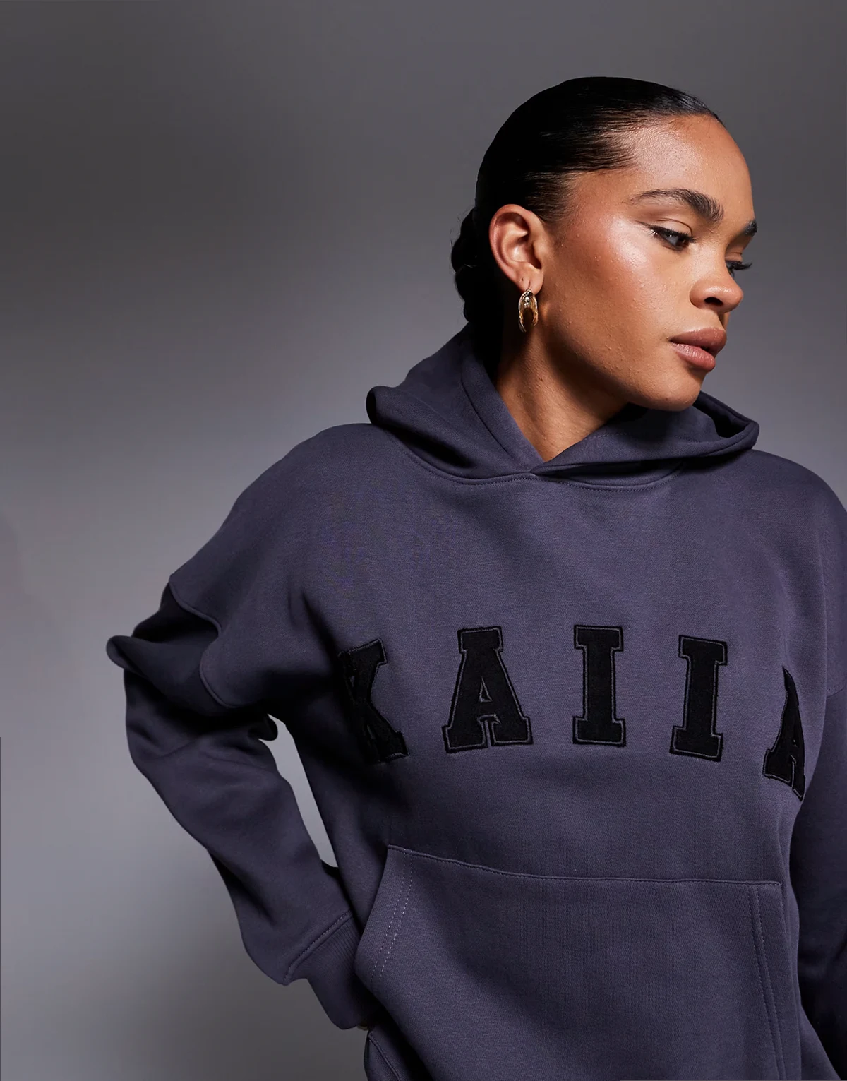 cotton blend logo oversized hoodie in dark gray - part of a set