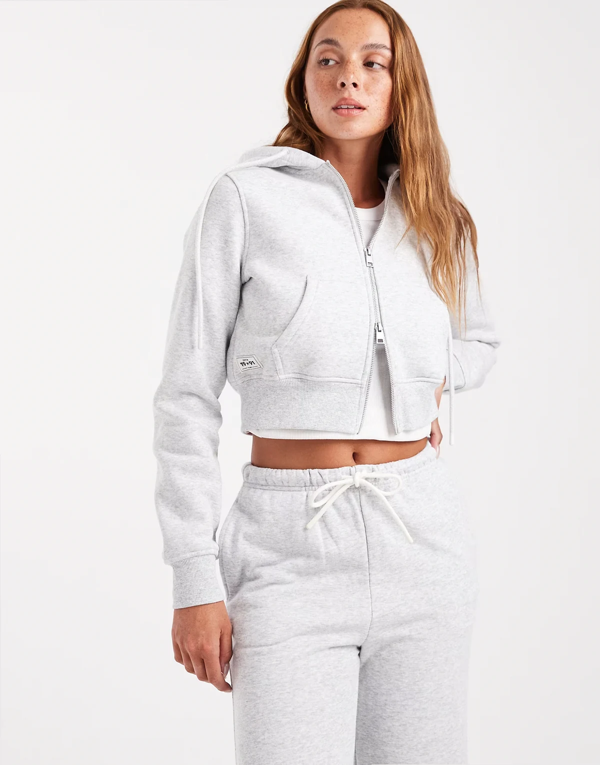 – Cropped-Kapuzenjacke sanft meliertem Grau mit durchgehendem Reißverschluss, Kombiteil