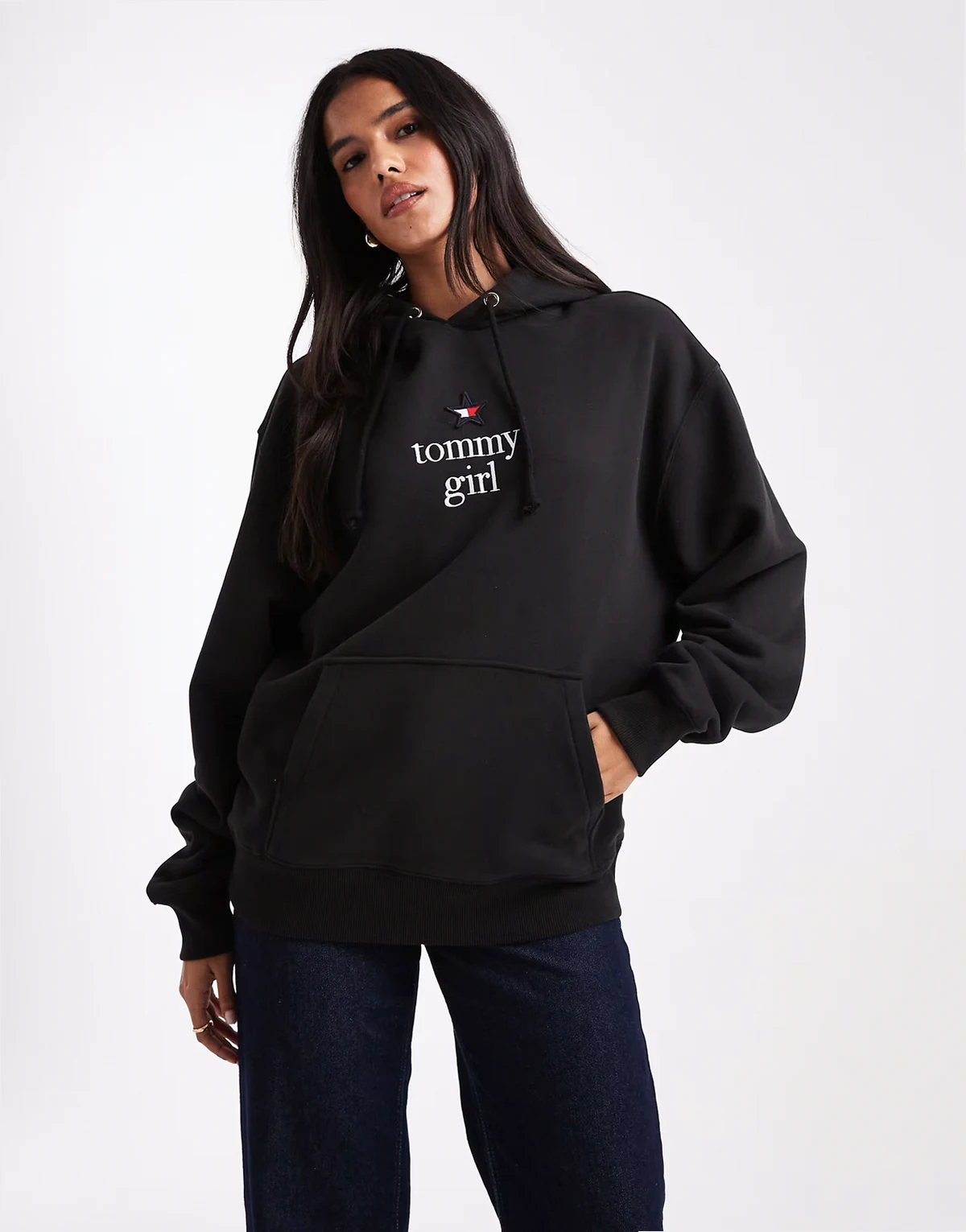 Tommy Girl star logo hoodie in black
