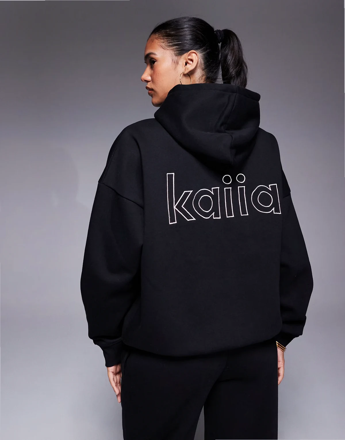 cotton rich back logo detail oversized hoodie in black and pink - part of a set