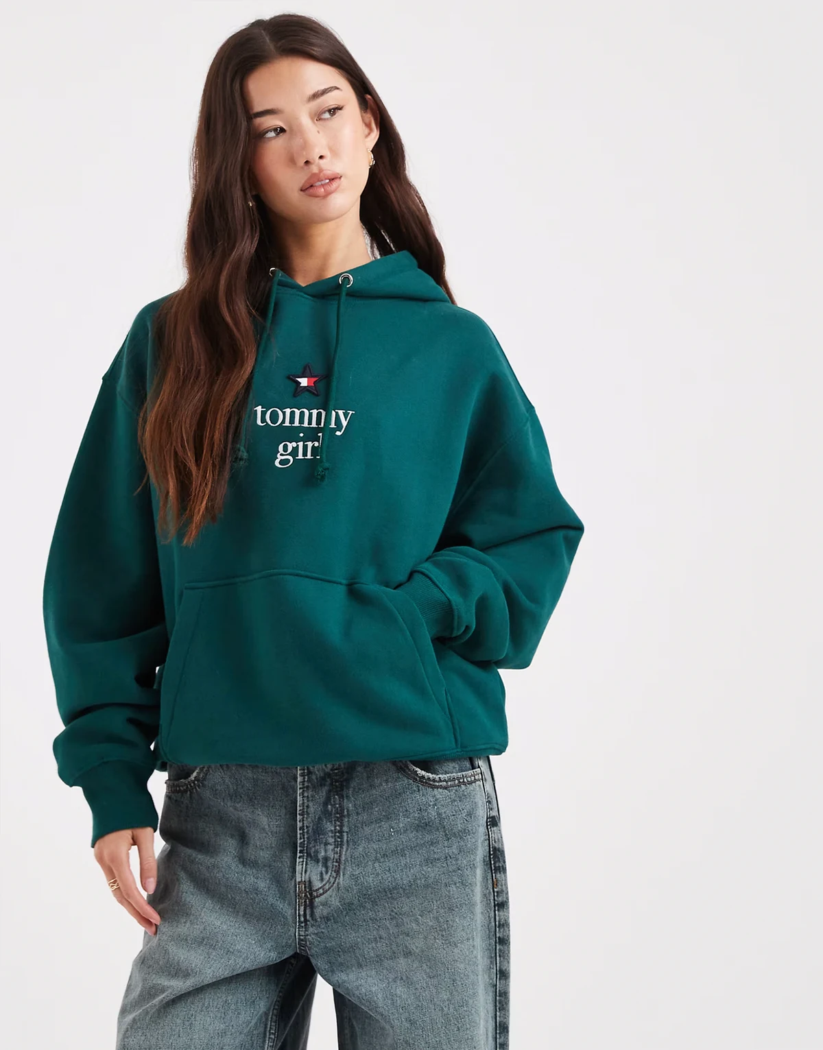 Tommy Girl star logo hoodie in emerald green