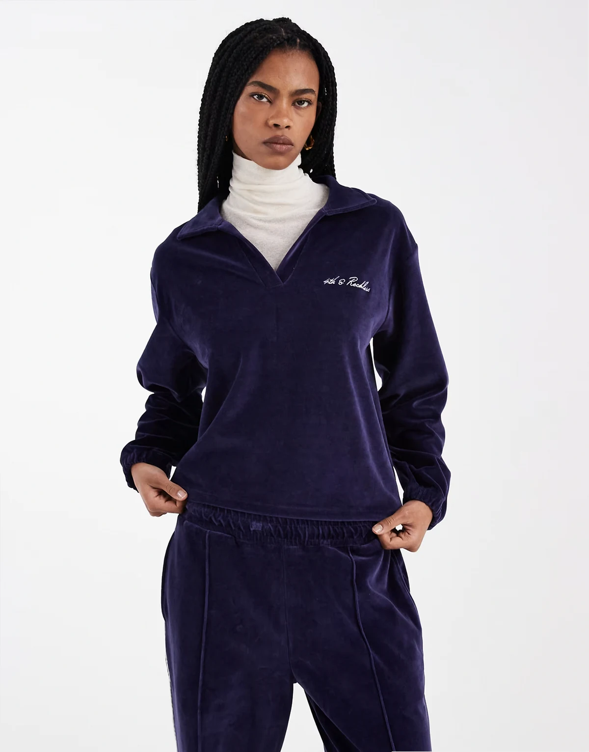 exclusive velour embroidered logo sweatshirt in navy - part of a set