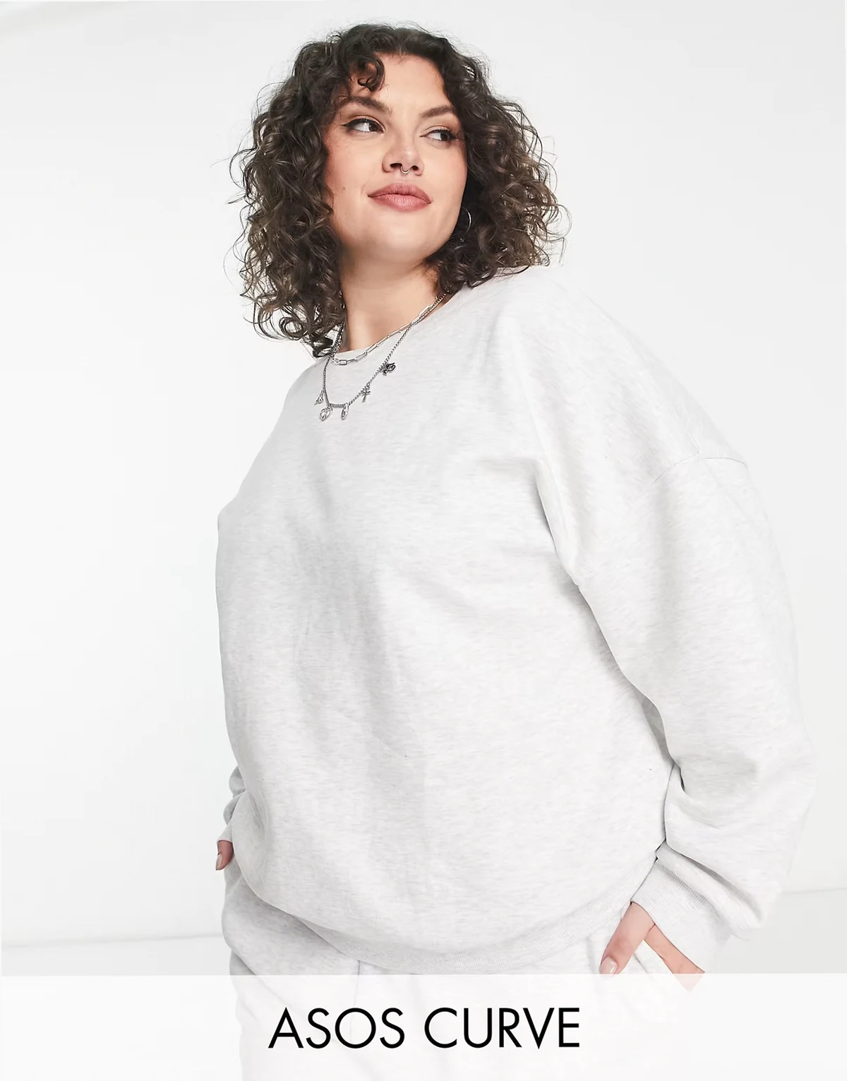 ASOS DESIGN Curve – Oversize-Sweatshirt in meliertem Eisgrau