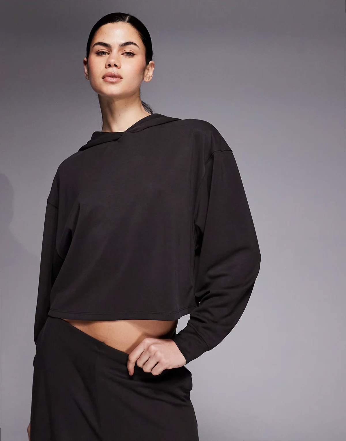 modal blend ultra soft boxy cropped hoodie in mocha