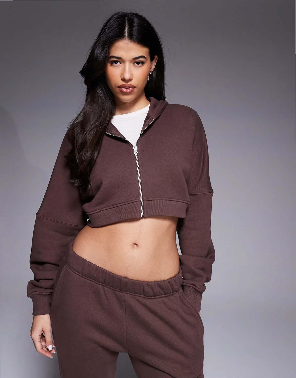 Rest Day heavyweight 420gsm cotton extreme crop drop armhole zip hoodie in washed french roast