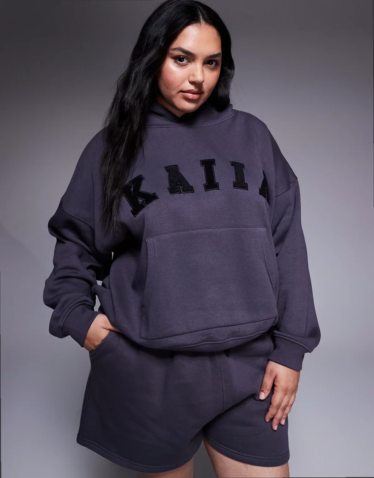 Plus cotton blend logo oversized hoodie in dark gray - part of a set