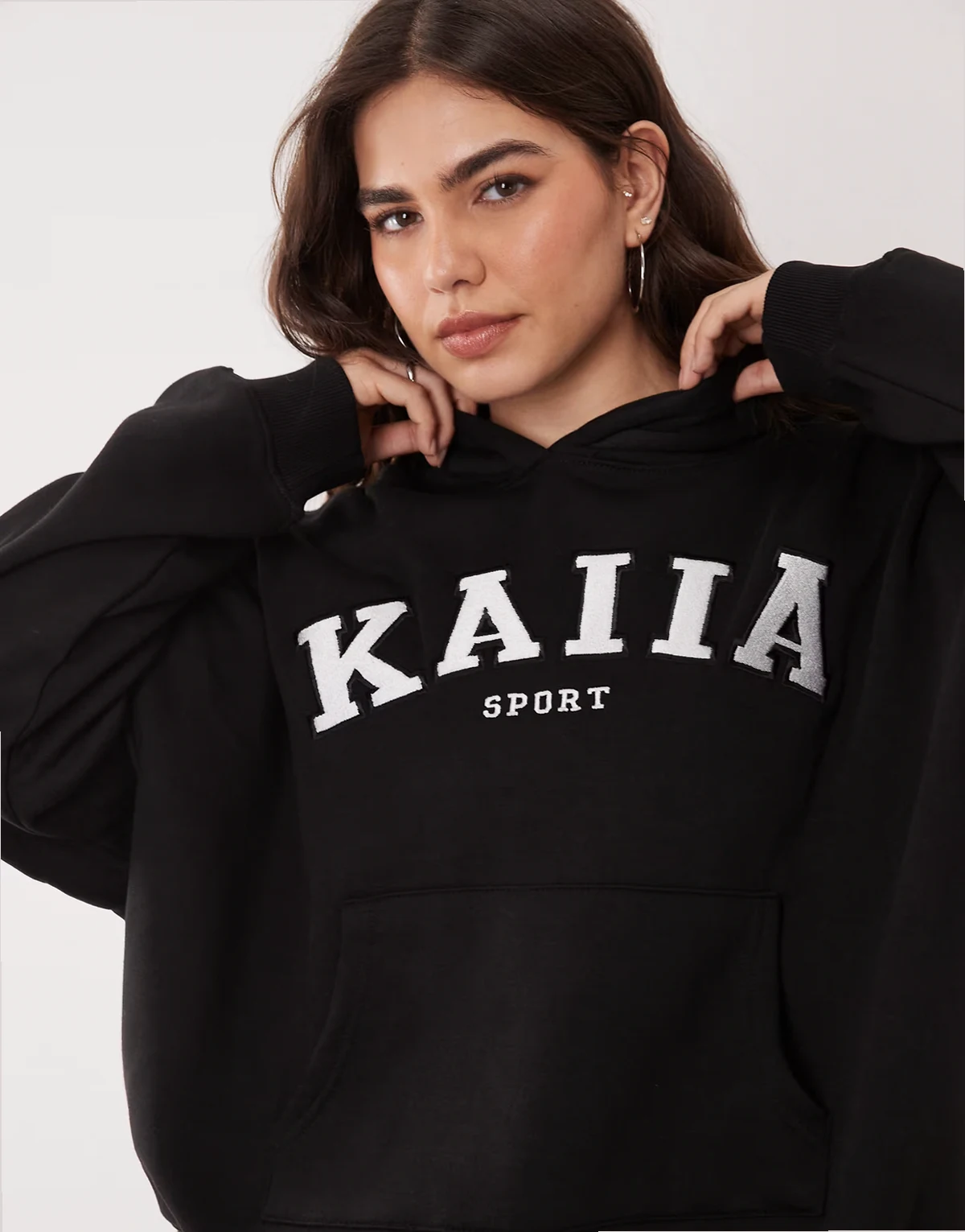 Plus cotton blend sport embroidered logo oversized hoodie in black - part of a set