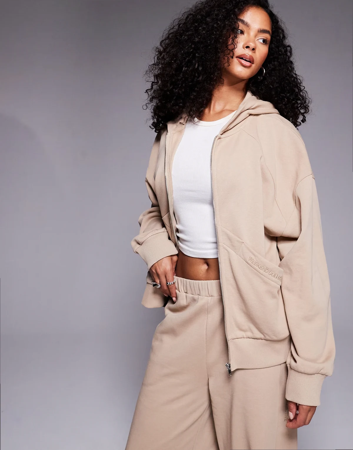 Weekend Collective zip through sweatshirt with embroidered logo in chocolate - part of a set