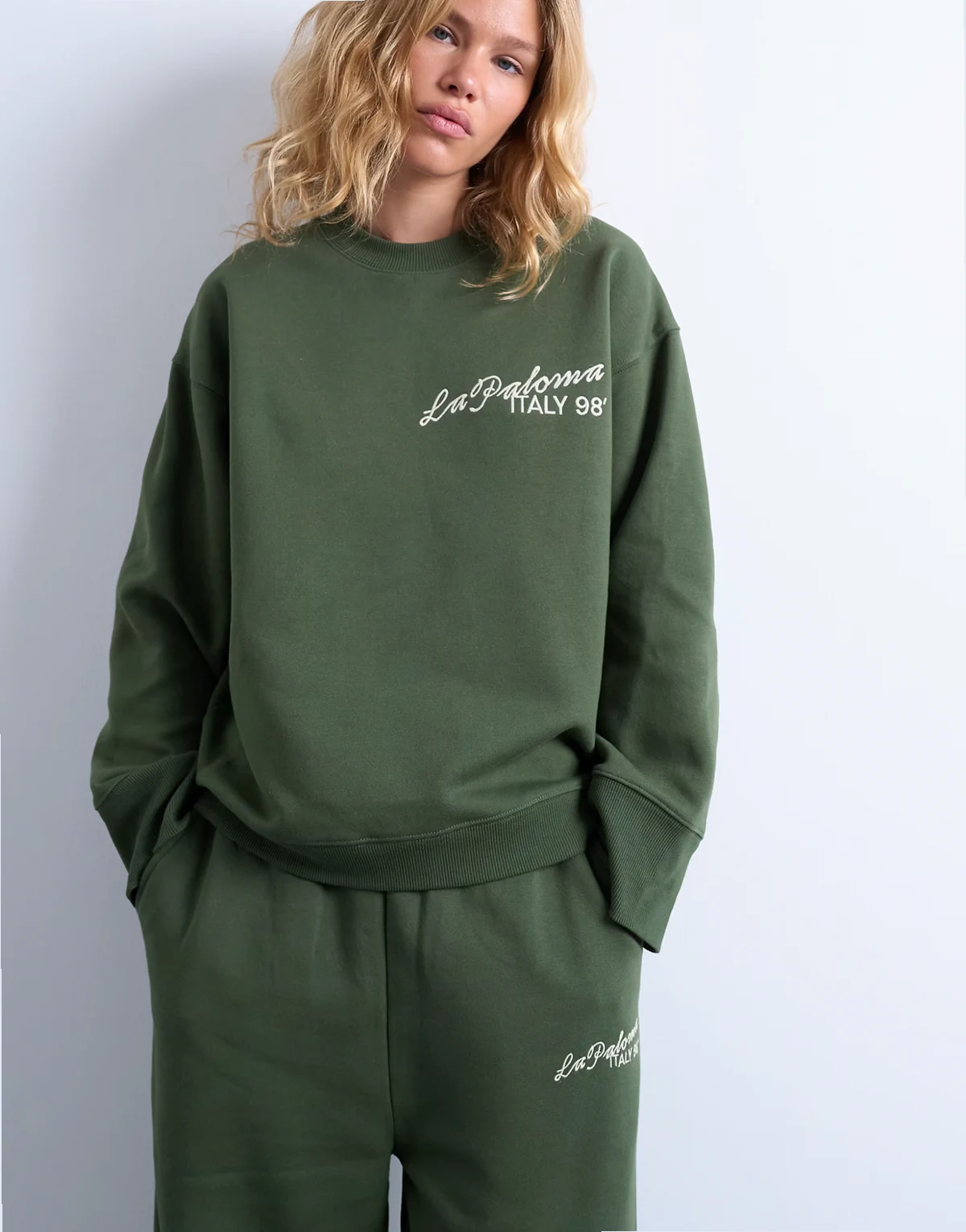 la paloma embroidered sweatshirt in green - part of a set