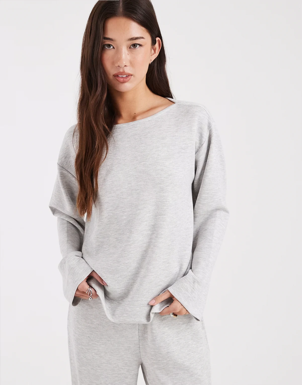 soft jersey boat neck sweatshirt in heather gray - part of a set