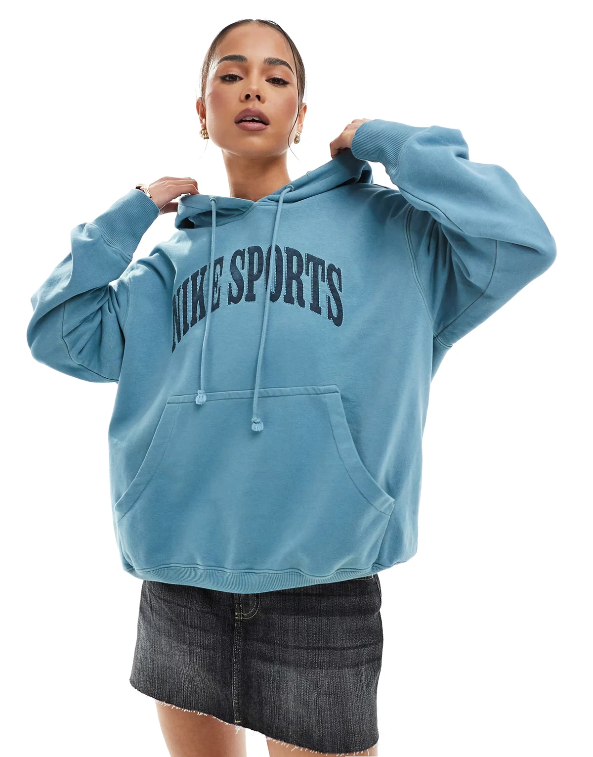 Phoenix Fleece oversized retro logo hoodie in blue wash