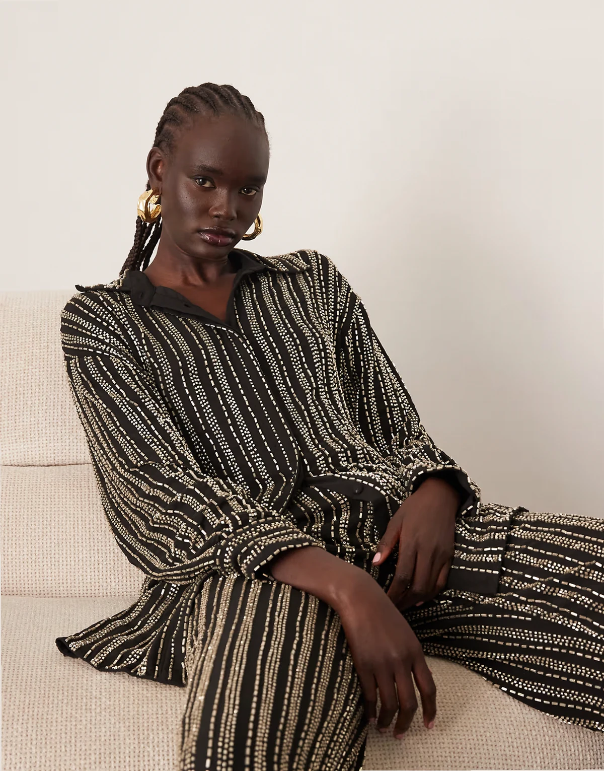 linear beaded oversized shirt - part of a set