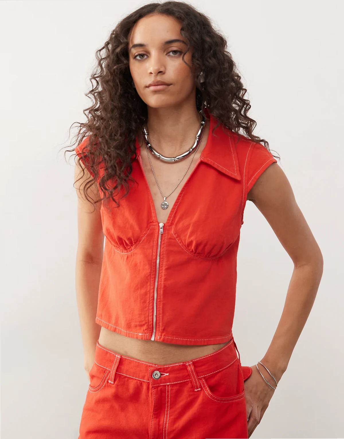 linen mix fitted shirt in red - part of a set